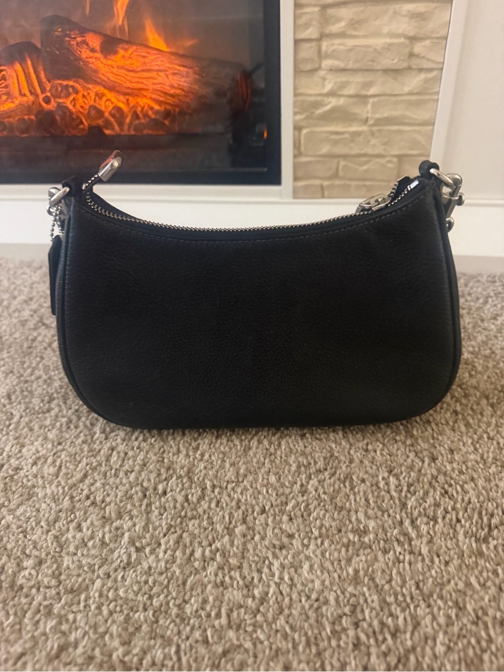 Coach Black Pebbled Leather Shoulder Bag with Silver Chain - Picture 4 of 5